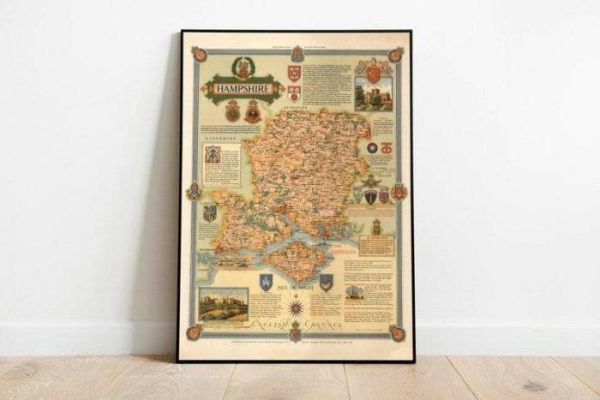 Vintage Wall Art | Hampshire Map Print, Art History, 24×30 inches Vintage Wall Art Vintage Wall Art