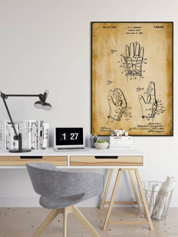 Vintage Wall Art | Handball Glove Patent Print, Framed Art Print, 20×28 inches Vintage Wall Art Vintage Wall Art