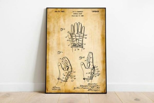 Vintage Wall Art | Handball Glove Patent Print, Framed Art Print, 20×28 inches Vintage Wall Art Vintage Wall Art