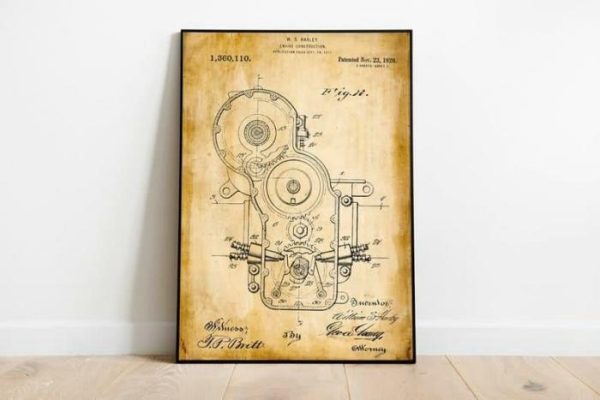 Vintage Wall Art | Harley Davidson Patent Print, Framed Art Print, 24×32 inches Vintage Wall Art Vintage Wall Art