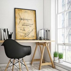 Vintage Wall Art | Helicopter Patent Print, Framed Art Print, 12×16 inches Vintage Wall Art Vintage Wall Art