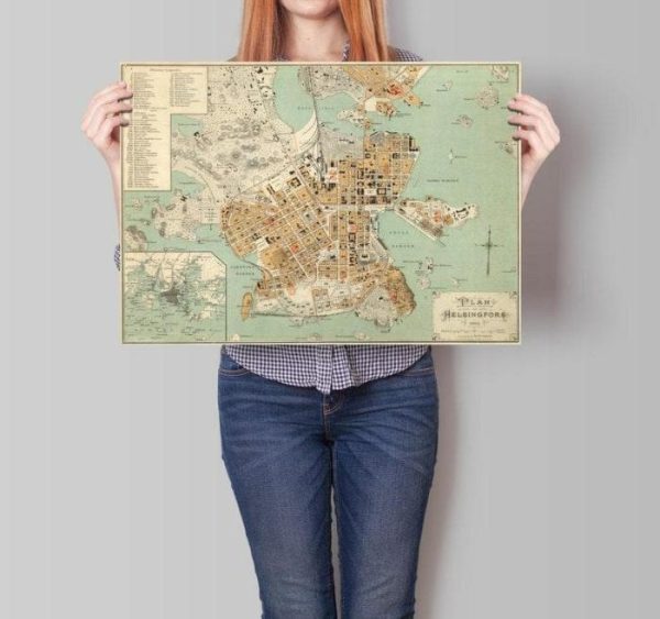 Vintage Wall Art | Helsinki City Map Wall Print, Framed Map Wall Decor, 16×20 inches Vintage Wall Art Vintage Wall Art