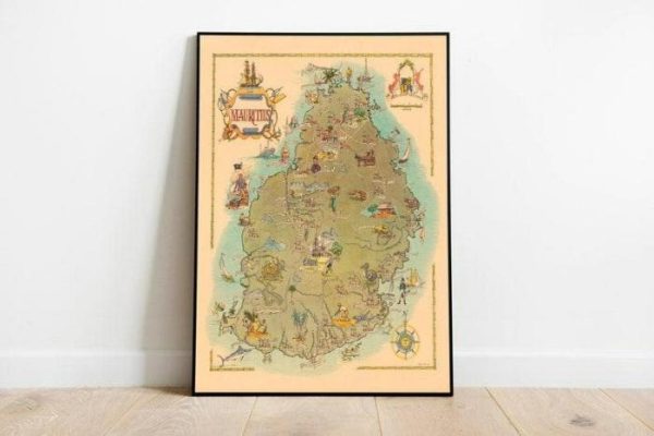 Vintage Wall Art | Historical Map Of Mauritius, Maps Of Africa, 28×32 inches Vintage Wall Art Vintage Wall Art