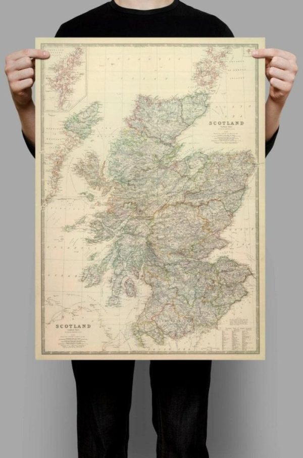 Vintage Wall Art | Historical Map Of Scotland, 1876 Old Map Scotland Wall Print, 16×24 inches Vintage Wall Art Vintage Wall Art