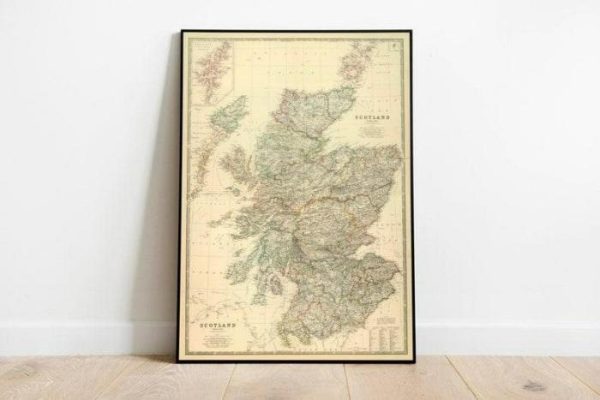 Vintage Wall Art | Historical Map Of Scotland, 1876 Old Map Scotland Wall Print, 16×24 inches Vintage Wall Art Vintage Wall Art