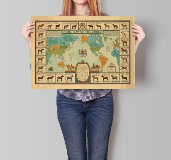 Vintage Wall Art | Horse Map Of The World, Horse Art, 28×42 inches Vintage Wall Art Vintage Wall Art