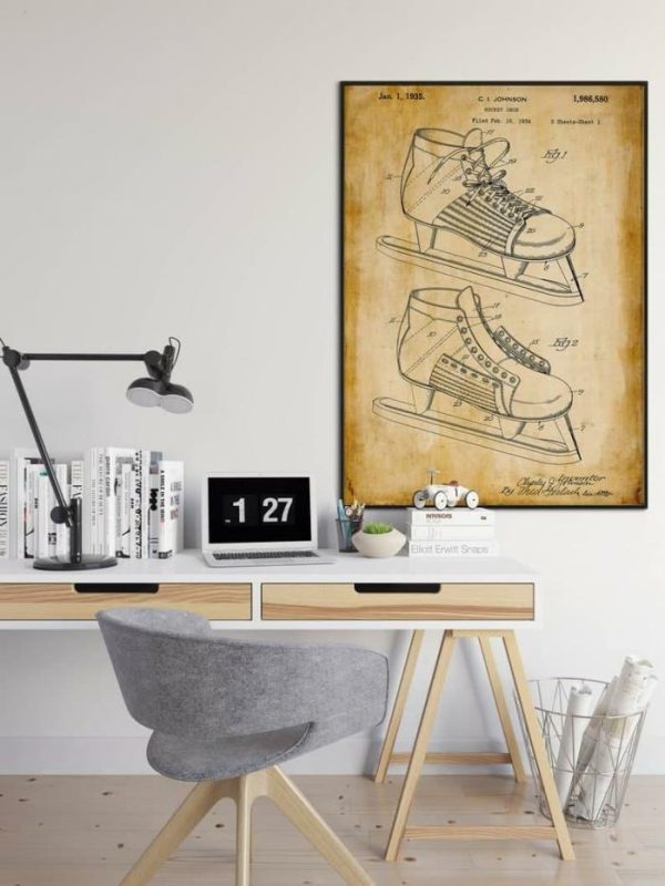 Vintage Wall Art | Ice Skate Patent Print, Framed Art Print, 16×22 inches Vintage Wall Art Vintage Wall Art