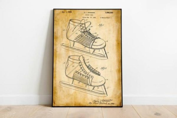 Vintage Wall Art | Ice Skate Patent Print, Framed Art Print, 16×22 inches Vintage Wall Art Vintage Wall Art