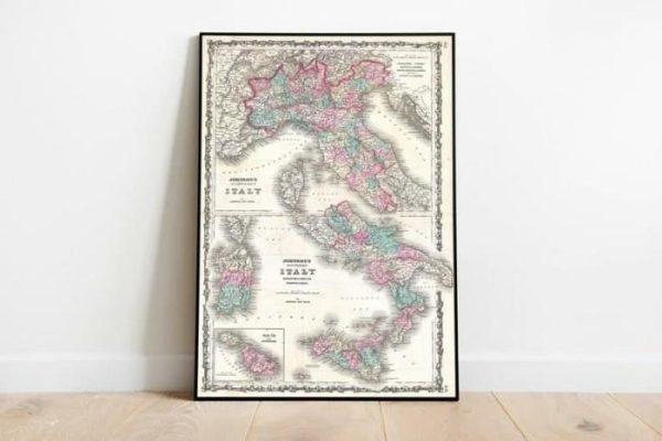 Vintage Wall Art | Italy Map Wall Print, 1862 Italy Map, 24×36 inches Vintage Wall Art Vintage Wall Art