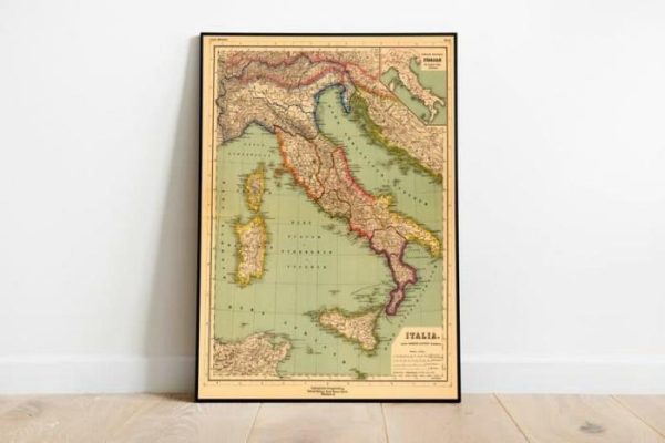 Vintage Wall Art | Italy Map Wall Print, 1903 Italy Map, 16×20 inches Vintage Wall Art Vintage Wall Art