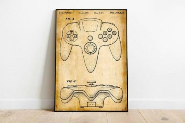 Vintage Wall Art | Joystick Patent Print, Framed Art Print, 20×28 inches Vintage Wall Art Vintage Wall Art