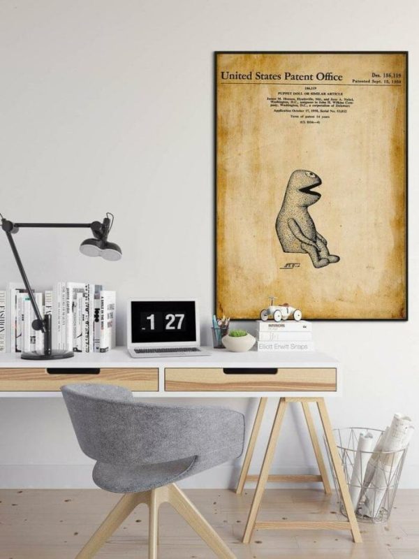 Vintage Wall Art | Kermit The Frog Patent Print, Framed Art Print, 20×28 inches Vintage Wall Art Vintage Wall Art