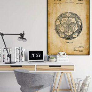 Vintage Wall Art | Laminar Geodesic Dome Patent Print, Framed Art Print, 24×32 inches Vintage Wall Art Vintage Wall Art