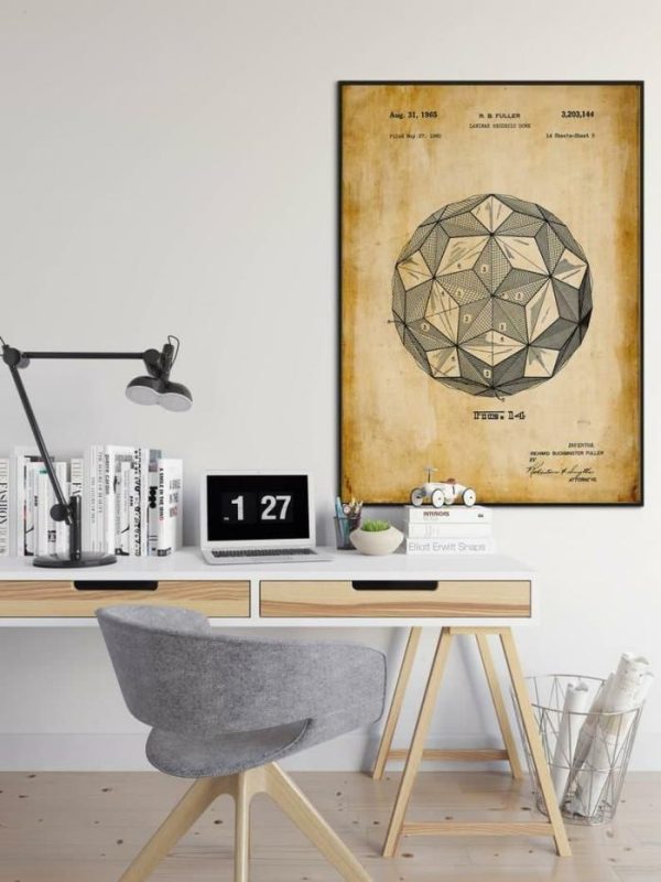 Vintage Wall Art | Laminar Geodesic Dome Patent Print, Framed Art Print, 24×32 inches Vintage Wall Art Vintage Wall Art