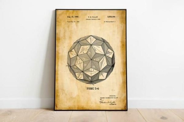 Vintage Wall Art | Laminar Geodesic Dome Patent Print, Framed Art Print, 24×32 inches Vintage Wall Art Vintage Wall Art