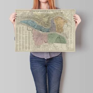 Vintage Wall Art | Lyon City Map Wall Print, Framed Map Wall Decor, 20×28 inches Vintage Wall Art Vintage Wall Art