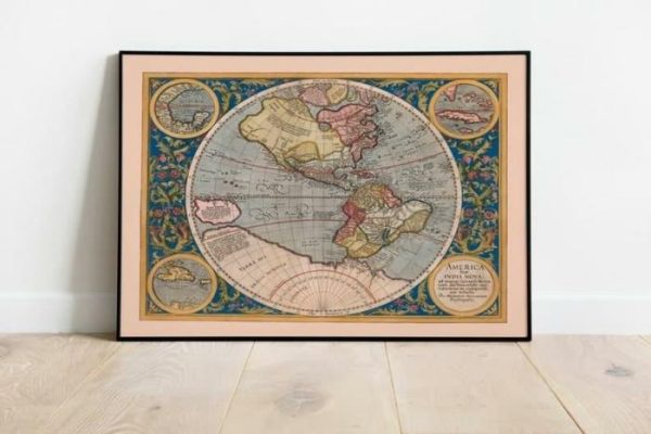 Vintage Wall Art | Map Of Americas 1623, Gerardus Mercator, 12×16 inches Vintage Wall Art Vintage Wall Art