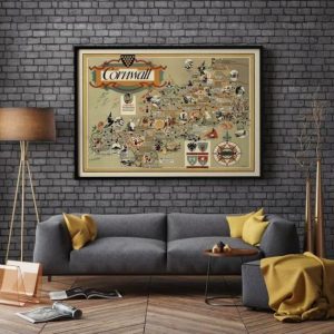 Vintage Wall Art | Map Of Cornwall, England, Old Map Wall Art, 28×36 inches Vintage Wall Art Vintage Wall Art