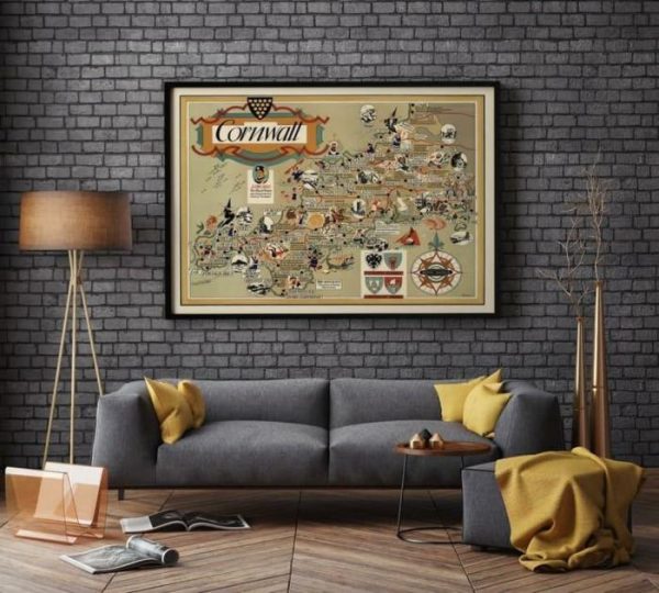 Vintage Wall Art | Map Of Cornwall, England, Old Map Wall Art, 28×36 inches Vintage Wall Art Vintage Wall Art