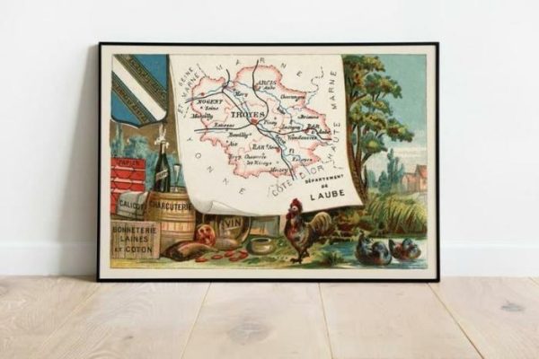 Vintage Wall Art | Map Of Department Of Aube, France, Troyes Wall Art, 20×28 inches Vintage Wall Art Vintage Wall Art