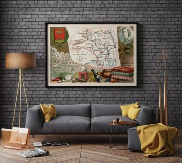 Vintage Wall Art | Map Of Department Of Gard, France, Nimes Wall Art, 24×32 inches Vintage Wall Art Vintage Wall Art