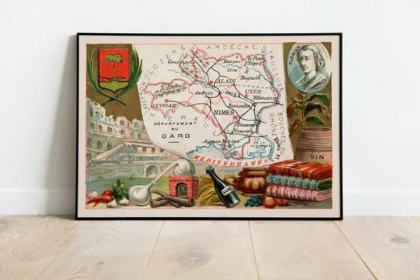 Vintage Wall Art | Map Of Department Of Gard, France, Nimes Wall Art, 24×32 inches Vintage Wall Art Vintage Wall Art