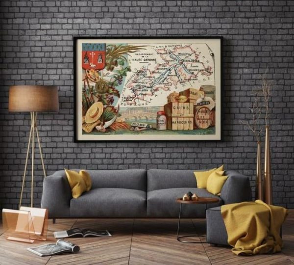 Vintage Wall Art | Map Of Department Of Haute Garonne, France, Toulouse Wall Art, 12×16 inches Vintage Wall Art Vintage Wall Art