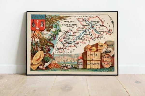 Vintage Wall Art | Map Of Department Of Haute Garonne, France, Toulouse Wall Art, 12×16 inches Vintage Wall Art Vintage Wall Art