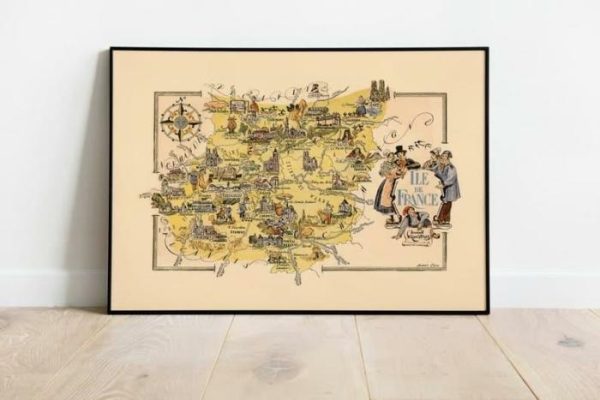 Vintage Wall Art | Map Of Department Of Ile De France, France, France Wall Art, 12×16 inches Vintage Wall Art Vintage Wall Art