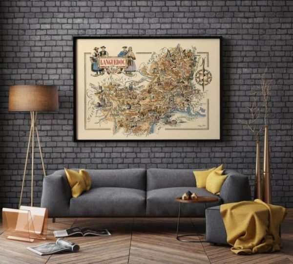 Vintage Wall Art | Map Of Department Of Languedoc, France, France Wall Art, 24×32 inches Vintage Wall Art Vintage Wall Art