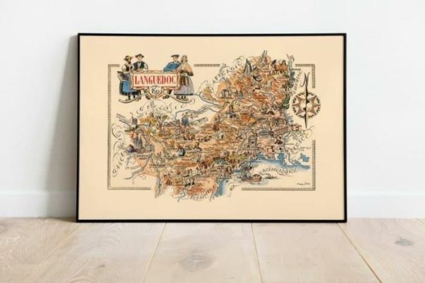 Vintage Wall Art | Map Of Department Of Languedoc, France, France Wall Art, 24×32 inches Vintage Wall Art Vintage Wall Art