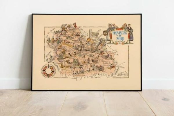 Vintage Wall Art | Map Of Department Of Provinces Du Nord, France, France Wall Art, 16×22 inches Vintage Wall Art Vintage Wall Art