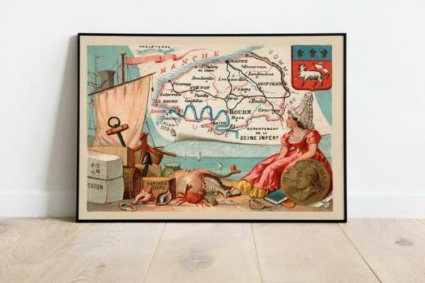 Vintage Wall Art | Map Of Department Of Seine Maritime, France, Rouen Wall Art, 12×16 inches Vintage Wall Art Vintage Wall Art