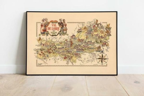 Vintage Wall Art | Map Of Department Of Val De Loire, France, France Wall Art, 28×40 inches Vintage Wall Art Vintage Wall Art