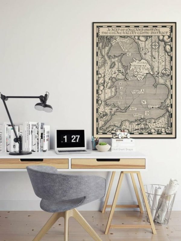 Vintage Wall Art | Map Of England Showing The Colne Valley, Old Yorkshire Map Print, 12×16 inches Vintage Wall Art Vintage Wall Art