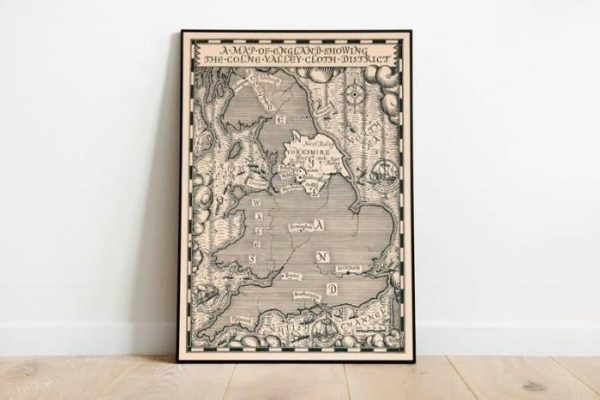 Vintage Wall Art | Map Of England Showing The Colne Valley, Old Yorkshire Map Print, 12×16 inches Vintage Wall Art Vintage Wall Art