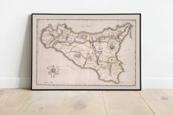 Vintage Wall Art | Map Of Island Of Sicily, Vintage Sicily Map Print, 12×16 inches Vintage Wall Art Vintage Wall Art