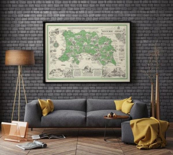 Vintage Wall Art | Map Of Jersey Island, Channel Islands, 20×28 inches Vintage Wall Art Vintage Wall Art