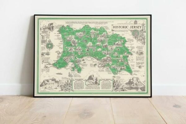 Vintage Wall Art | Map Of Jersey Island, Channel Islands, 20×28 inches Vintage Wall Art Vintage Wall Art