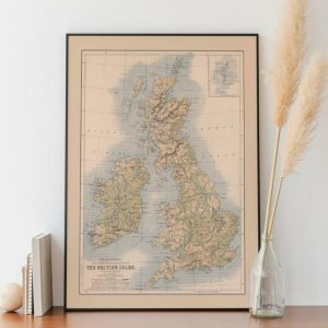 Vintage Wall Art | Map Of Mountains, Lakes And Valleys Of British Isles 1852, Map Wall Decor, 12×16 inches Vintage Wall Art Vintage Wall Art