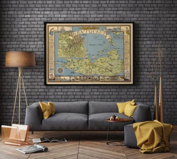 Vintage Wall Art | Map Of Nantucket, Cape Cod Map Print, 16×22 inches Vintage Wall Art Vintage Wall Art