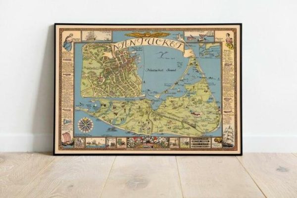 Vintage Wall Art | Map Of Nantucket, Cape Cod Map Print, 16×22 inches Vintage Wall Art Vintage Wall Art