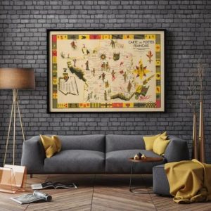 Vintage Wall Art | Map Of Poets Of France, Art History, 14×20 inches Vintage Wall Art Vintage Wall Art