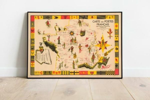 Vintage Wall Art | Map Of Poets Of France, Art History, 14×20 inches Vintage Wall Art Vintage Wall Art