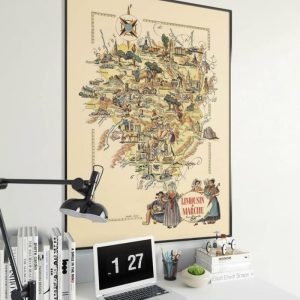 Vintage Wall Art | Map Of Region Of Limousin And Marche, France, France Wall Art, 20×28 inches Vintage Wall Art Vintage Wall Art