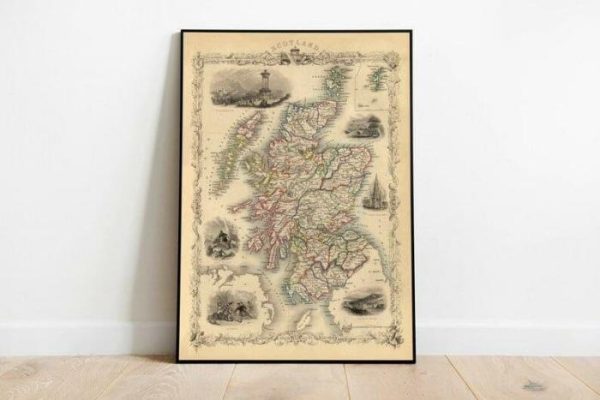 Vintage Wall Art | Map Of Scotland 1851, Old Map Poster Wall Art, 24×30 inches Vintage Wall Art Vintage Wall Art