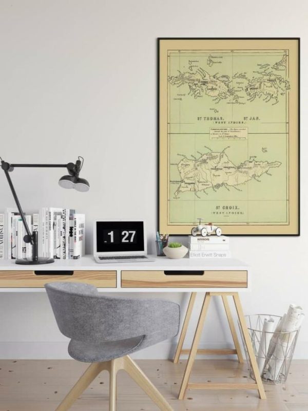 Vintage Wall Art | Map Of St. Thomas, St. Jan And St. Crook 1853, Vintage Map Prints Wall Art, 32×40 inches Vintage Wall Art Vintage Wall Art