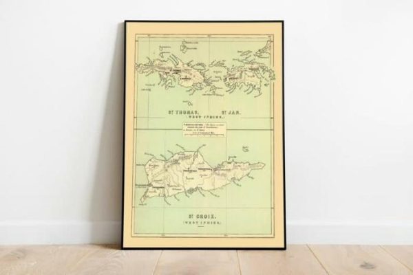 Vintage Wall Art | Map Of St. Thomas, St. Jan And St. Crook 1853, Vintage Map Prints Wall Art, 32×40 inches Vintage Wall Art Vintage Wall Art