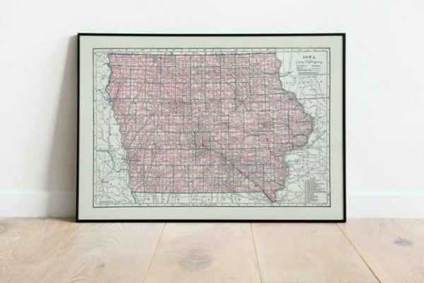 Vintage Wall Art | Map Of State Of Iowa, Vintage Iowa Map Print, 16×22 inches Vintage Wall Art Vintage Wall Art