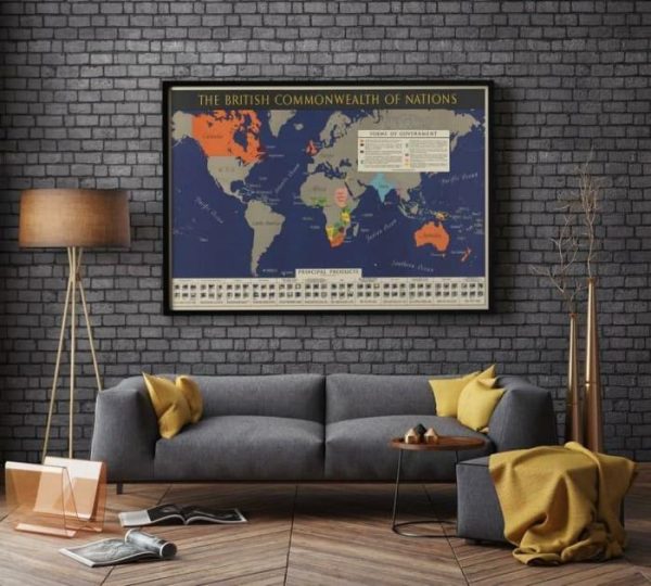 Vintage Wall Art | Map Of The British Commonwealth Of Nations 1942, Framed Map Print, 16×24 inches Vintage Wall Art Vintage Wall Art